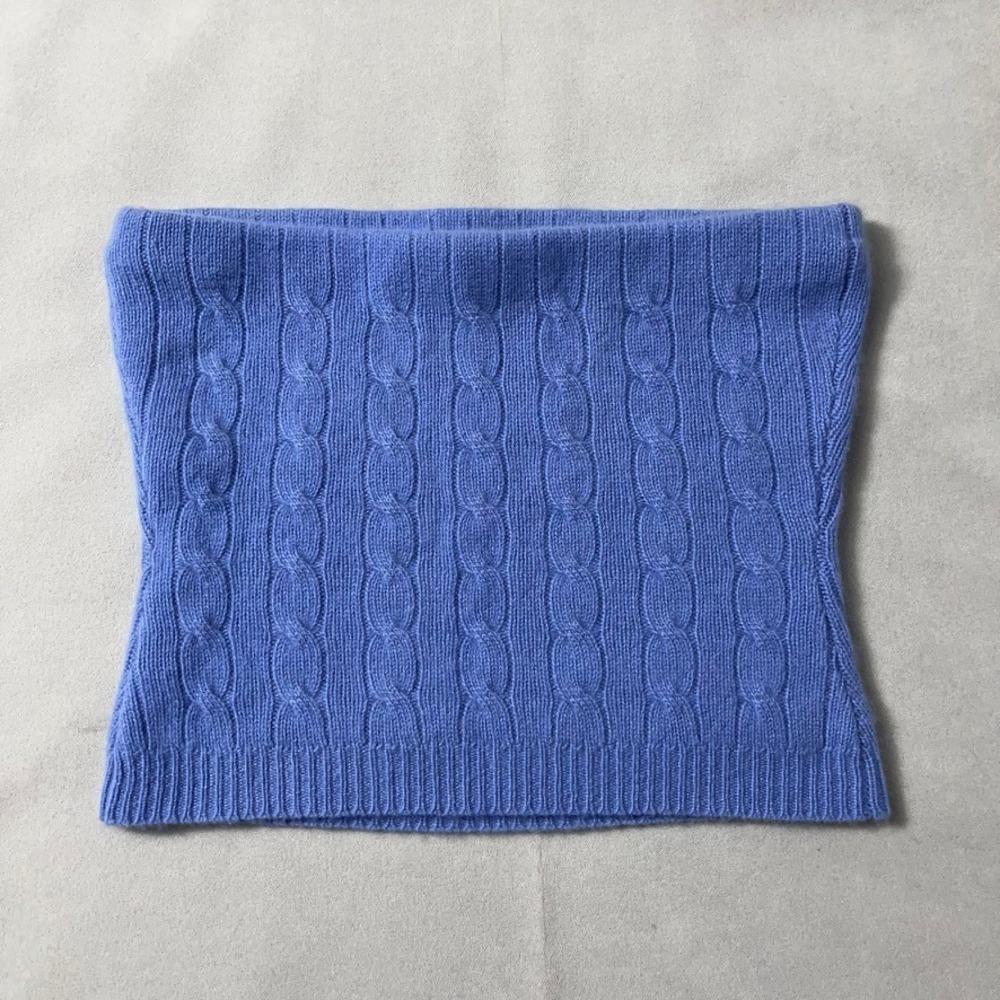 Ralph Lauren Black Label Cashmere Tube Top Blue Cable Knit Sleeveless